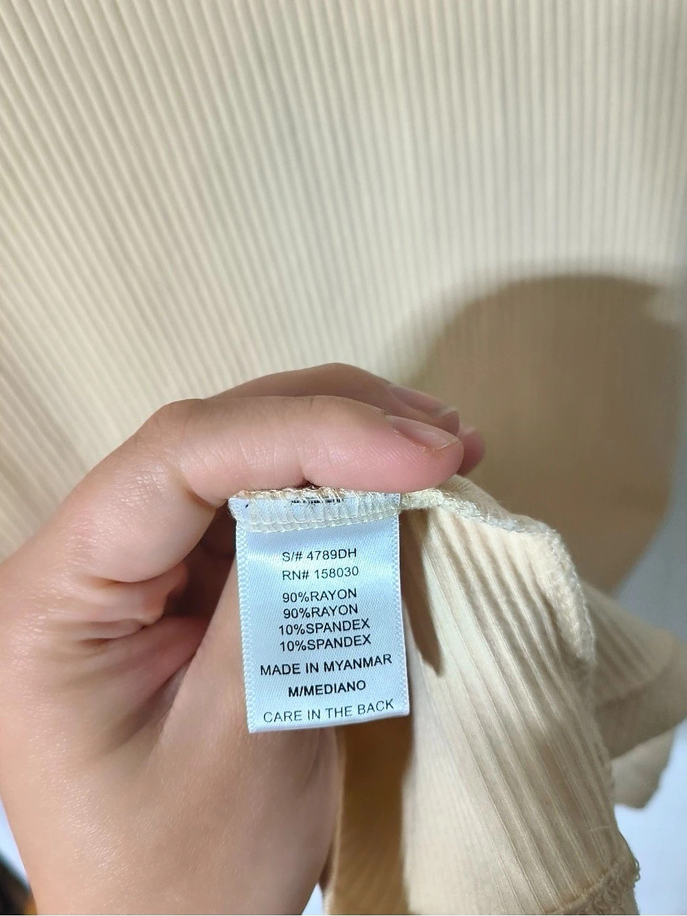 Love Tree M Cream Ribbed Ruched Button Front Bodycon Mini Dress - Picture 5 of 5